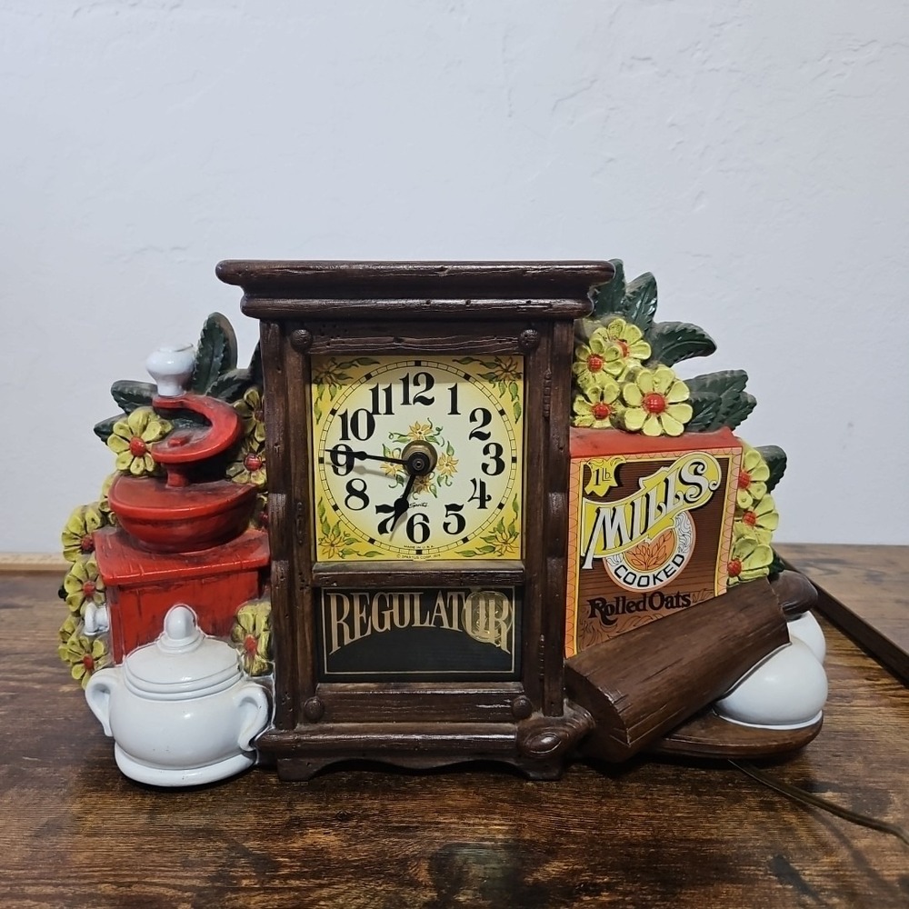 Vintage Spartus Corp Rolled Oats Regulator Clock MCM 70's Decor  READ